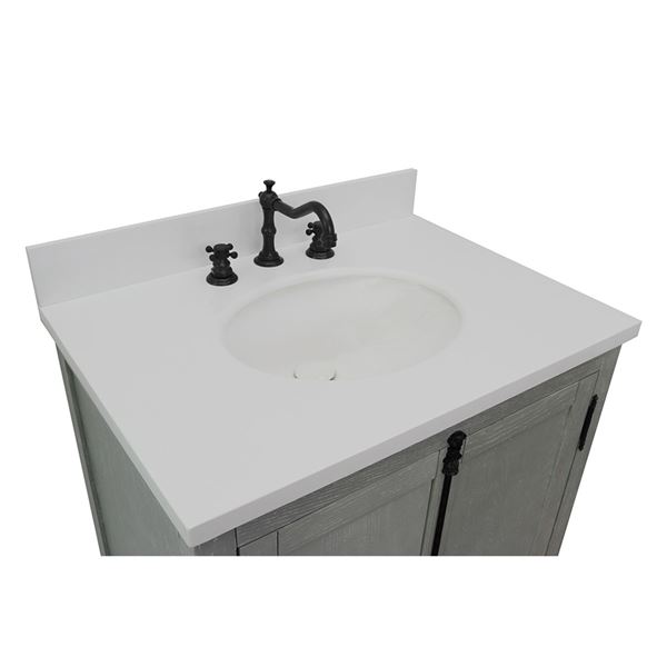 31" Single Vanity in Gray Ash Finish With White Quartz Top and Oval Sink