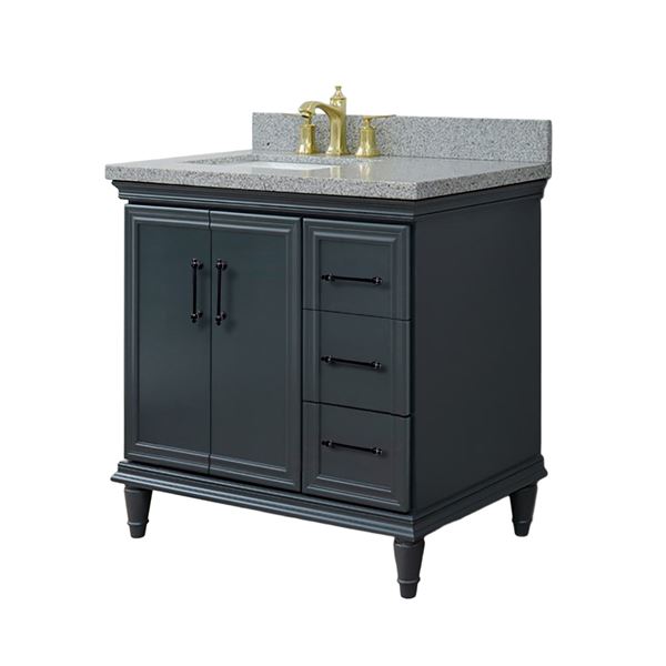 37" Single Vanity in Dark Gray Finish with Gray Granite and Rectangle Sink- Left Door/Left Sink