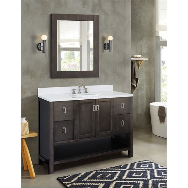 49″ Single Vanity in Silvery Brown Finish with White Quartz Top and Oval Sink