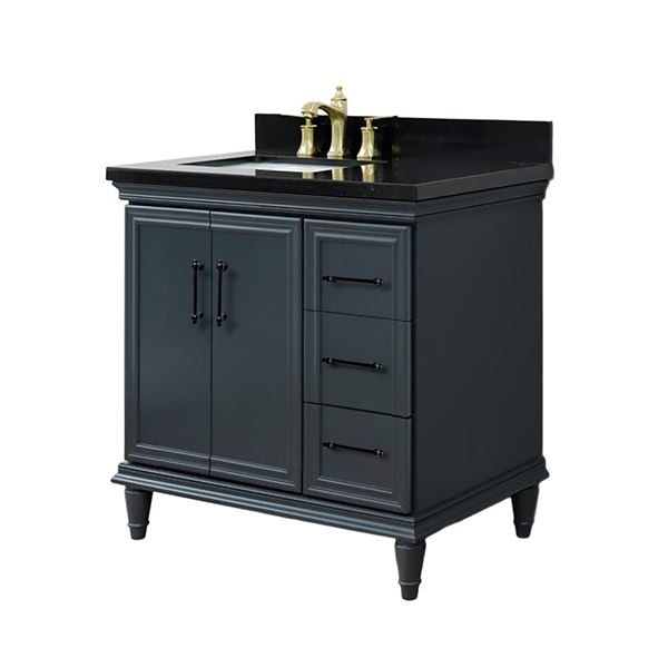 37" Single Vanity in Dark Gray Finish with Black Galaxy and Rectangle Sink- Left Door/Left Sink