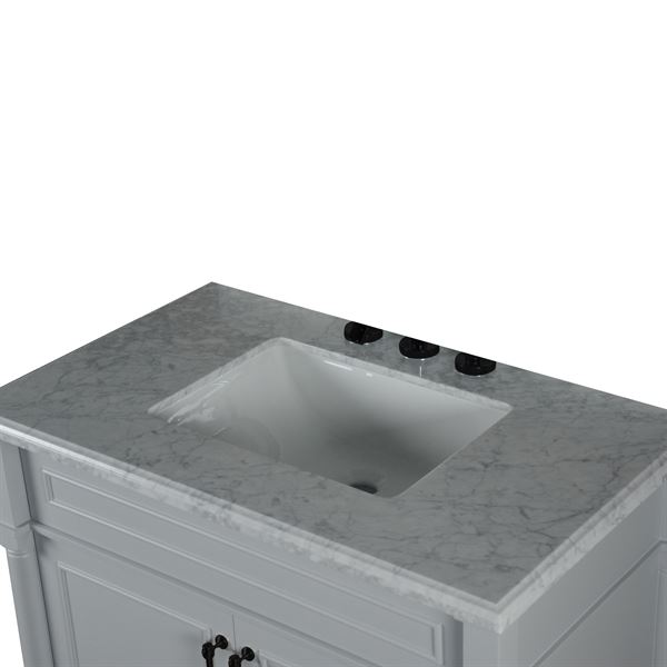 Napa 36 in. Single Vanity in Light Gray with White Carrara Marble Top with Black Hardware