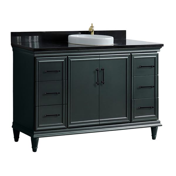 61" Single Sink Vanity in Dark Gray Finish and Black Galaxy Granite and Round Sink