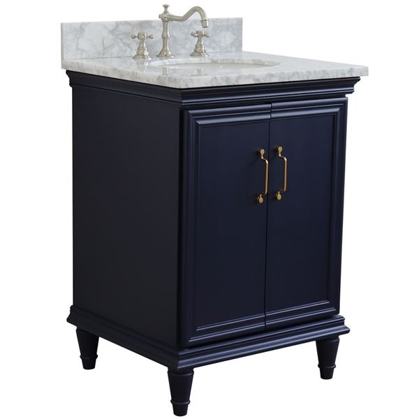 25" Single vanity in Blue finish with White Carrara and oval sink
