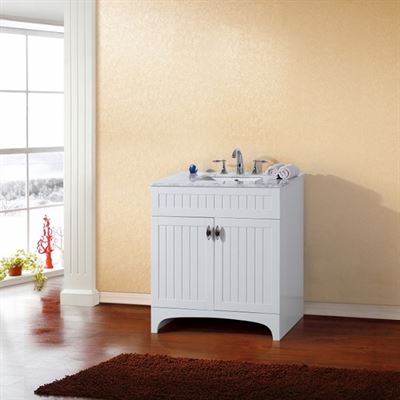 32 in. Single Sink Vanity-Wood-White Cabinet Only