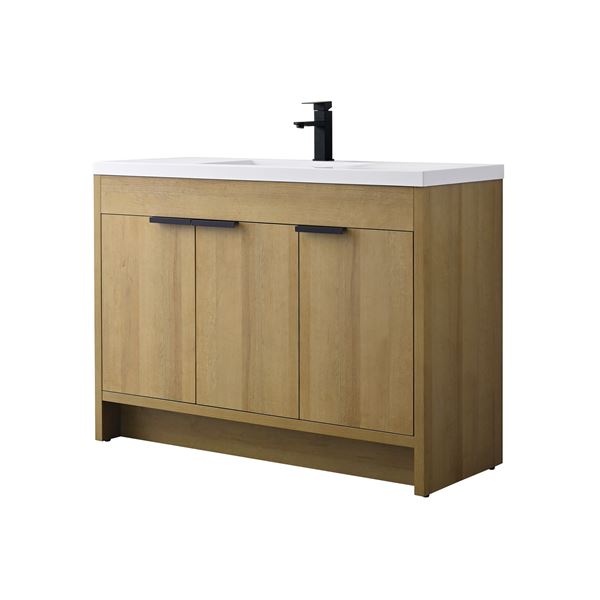 48 in. Single Vanity in Natural Oak finish with Solid Surface Resin White Sink