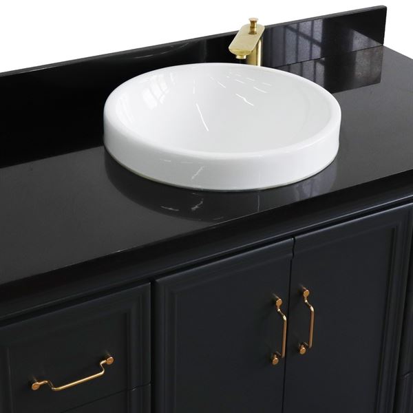 49" Single sink vanity in Dark Gray finish with Black galaxy granite and round sink