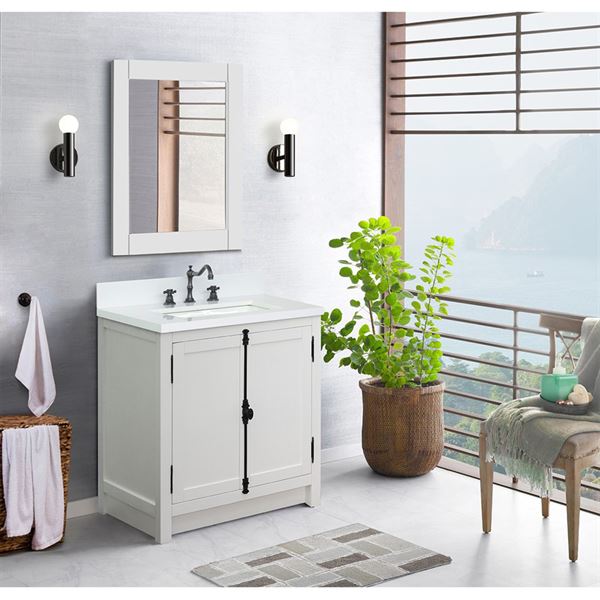 31″ Single Vanity in Glacier Ash Finish with White Quartz Top and Rectangle Sink