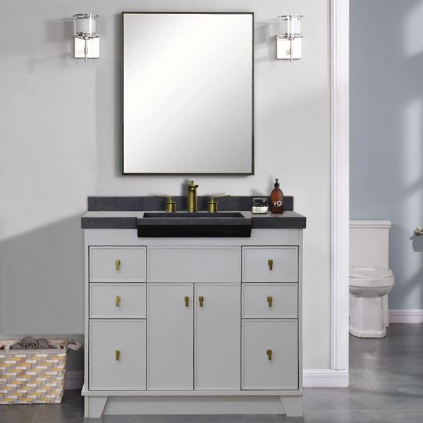 39 in Single Sink Vanity Light Gray Finish in Black Concrete Top