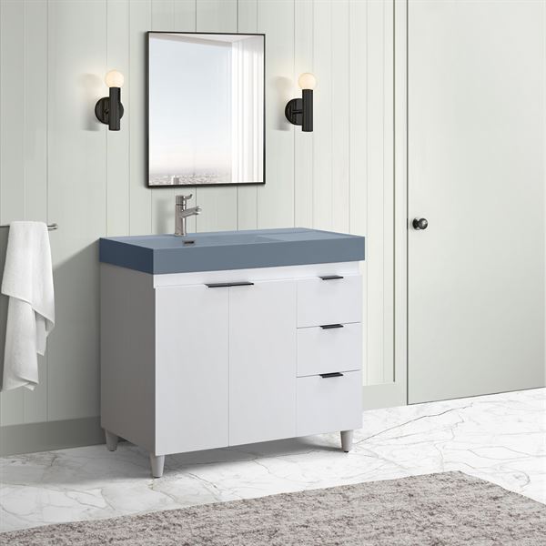 39 in. Single Sink Vanity in White with Dark Gray Composite Granite Top