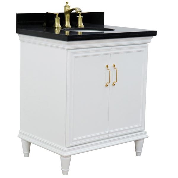 31" Single vanity in White finish with Black galaxy and oval sink
