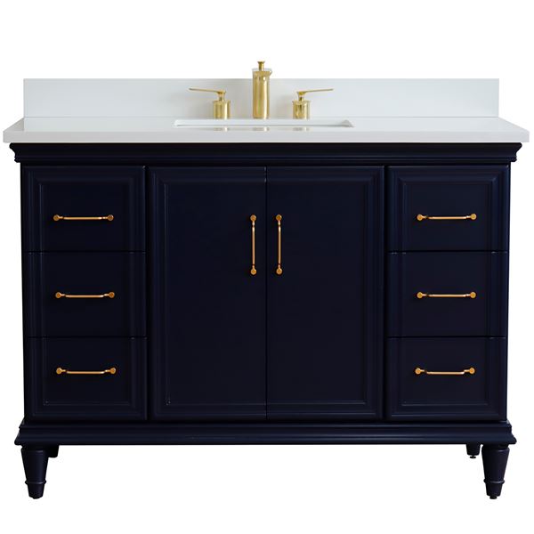 49" Single Sink Vanity in Blue Finish With White Quartz and Rectangle Sink