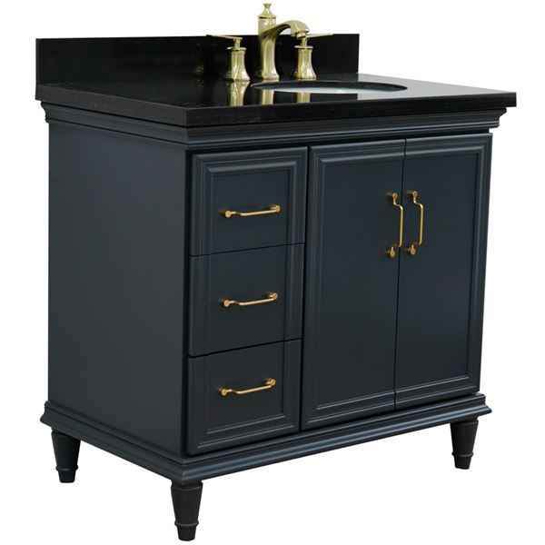 37" Single vanity in Dark Gray finish with Black galaxy and oval sink- Right door/Right sink