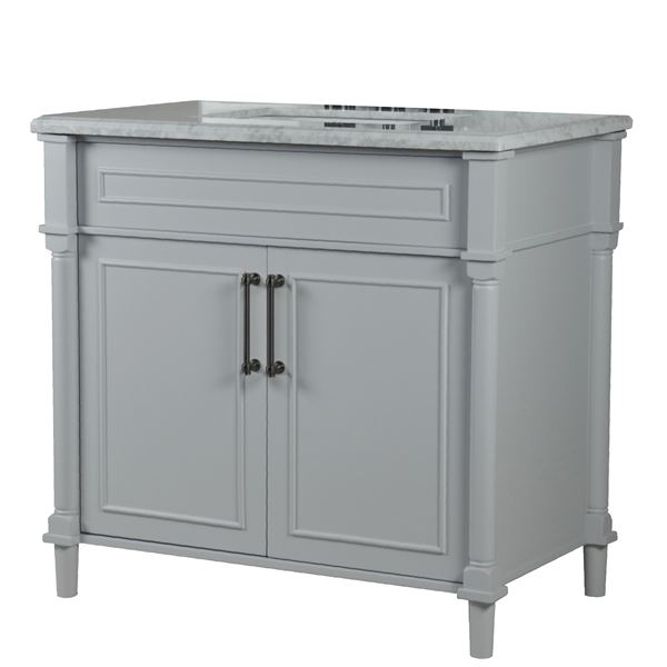 Napa 36 in. Single Vanity in Light Gray with White Carrara Marble Top with Black Hardware