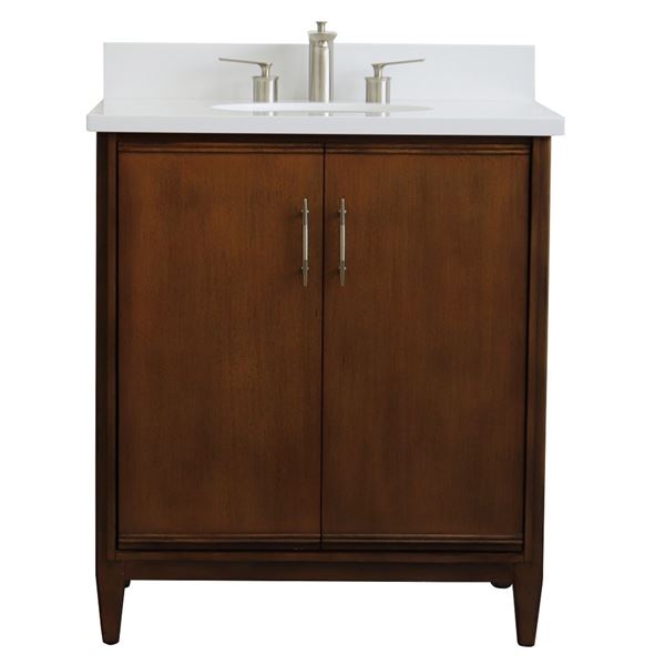 31" Single Sink Vanity in Walnut Finish With White Quartz With Oval Sink