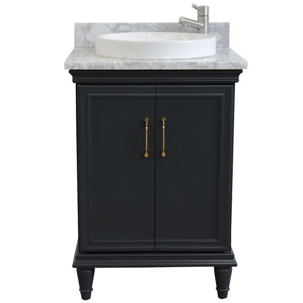 25" Single vanity in Dark Gray finish with White Carrara and round sink