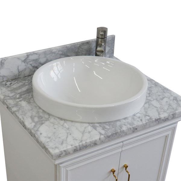 25" Single vanity in White finish with White Carrara and round sink