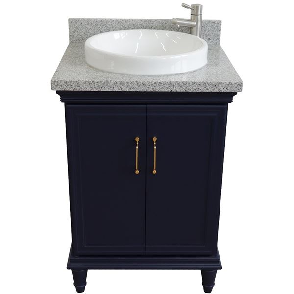 25" Single vanity in Blue finish with Gray granite and round sink