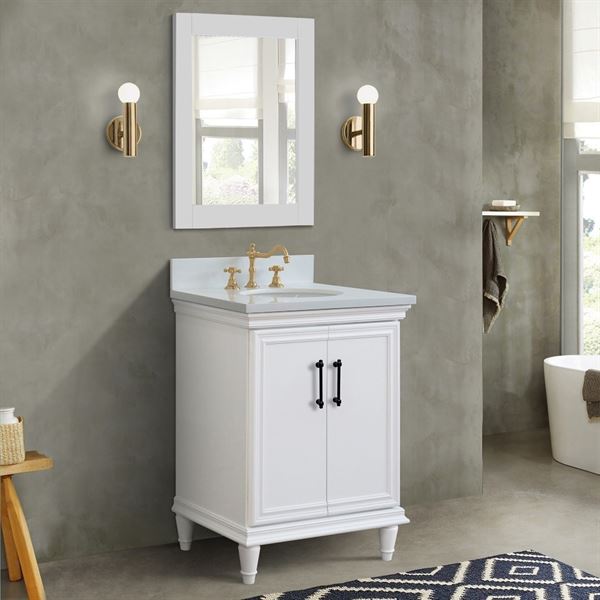 25″ Single Vanity in White Finish with White Quartz and Oval Sink