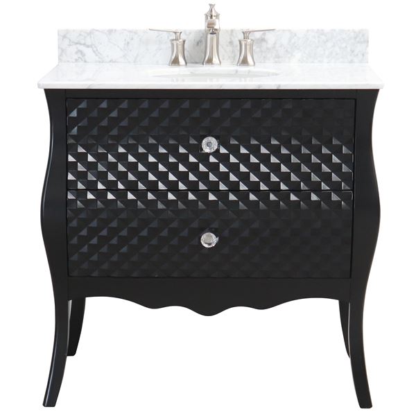 35.4 in Single Sink Vanity-Wood-Black-White Marble Top with Oval Sink