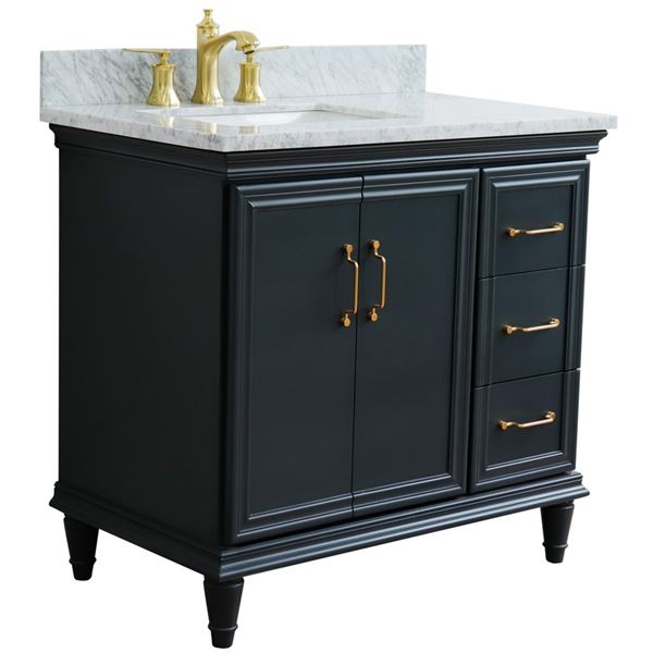 37" Single vanity in Dark Gray finish with White Carrara and rectangle sink- Left door/Left sink