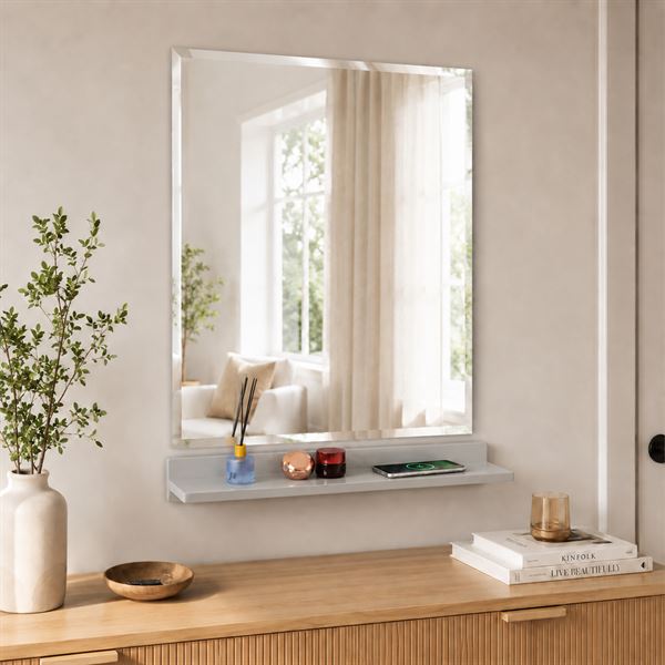 24" Light Gray Wireless Charging Shelf and Frameless Mirror Set