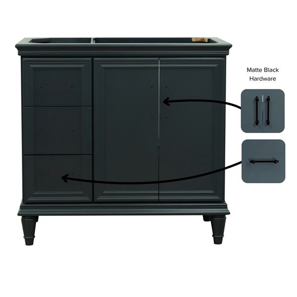 37" Single Vanity in Dark Gray Finish with Gray Granite and Oval Sink- Right Door/Right Sink