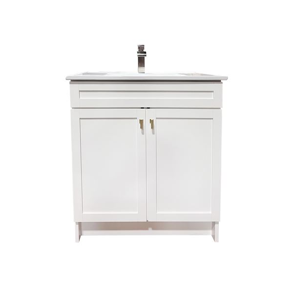 31 in. Single Sink Foldable Vanity Cabinet in White with White Ceramic Top