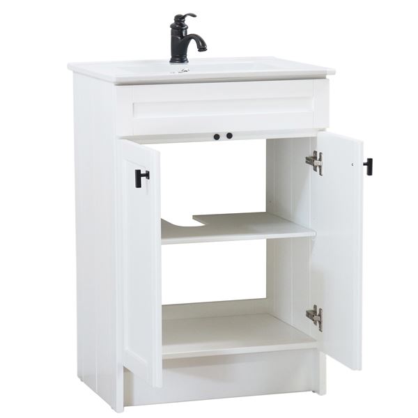 24 in. Single Sink Foldable Vanity Cabinet in White with White Ceramic Top