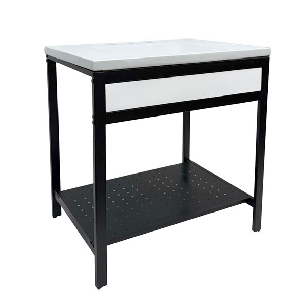 31 in. Single Sink Vanity- Black Metal Frame with White Concrete Ramp Sink Top