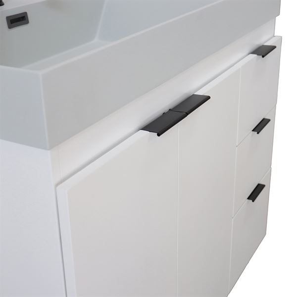 39 in. Single Sink Vanity in White with Light Gray Composite Granite  Top