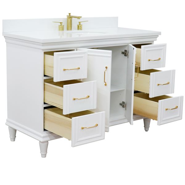 Forli 49 in. Single Sink Vanity in White Finish with White Engineered Stone Top, Oval Sink