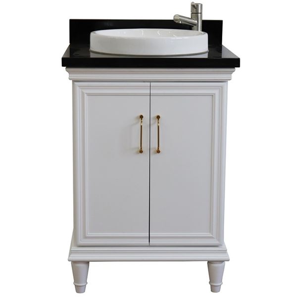25" Single vanity in White finish with Black galaxy and round sink