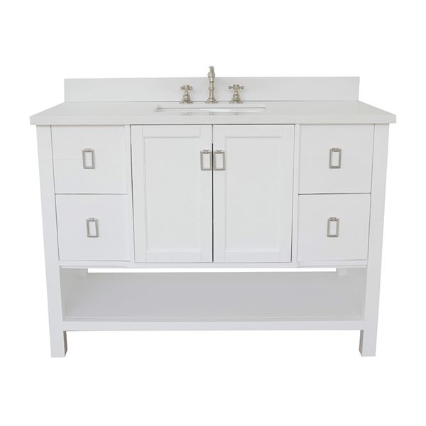 49" Single Vanity in White Finish With White Quartz Top and Rectangle Sink