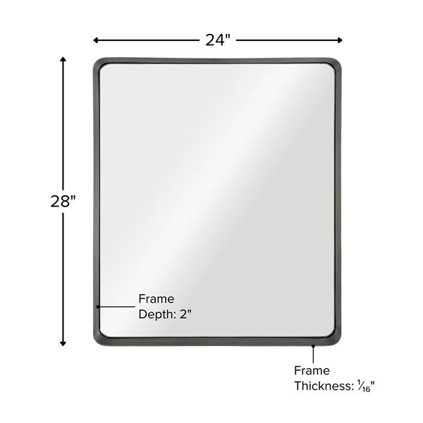 Rounded Rectangular Metal Frame Mirror in Brushed Graphite