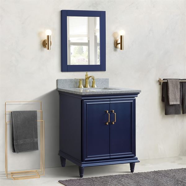 31" Single vanity in Blue finish with Gray granite and rectangle sink