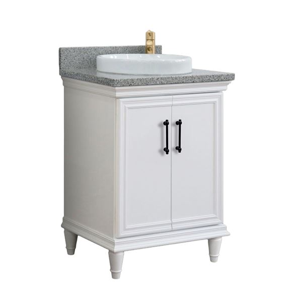 25" Single Vanity in White Finish with Gray Granite and Round Sink