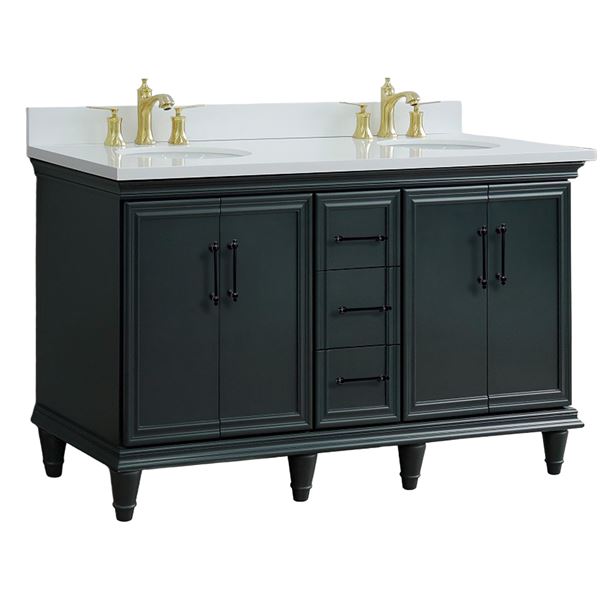 61" Double Sink Vanity in Dark Gray Finish and White Quartz and Oval Sink