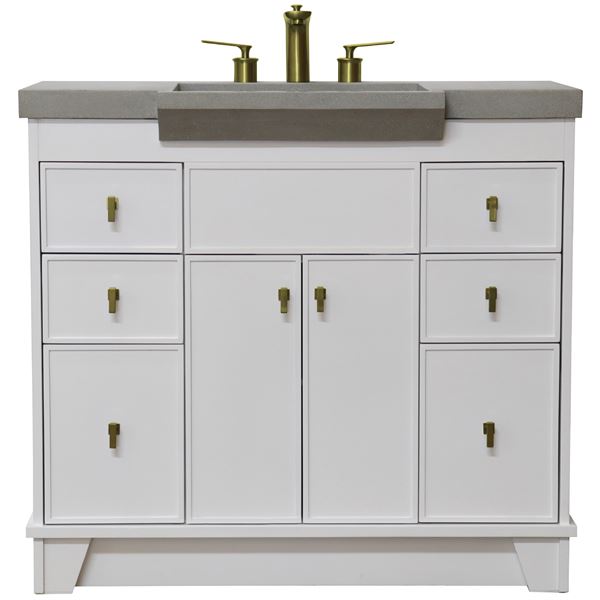 39 in Single Sink Vanity White Finish in Gray Concrete Top