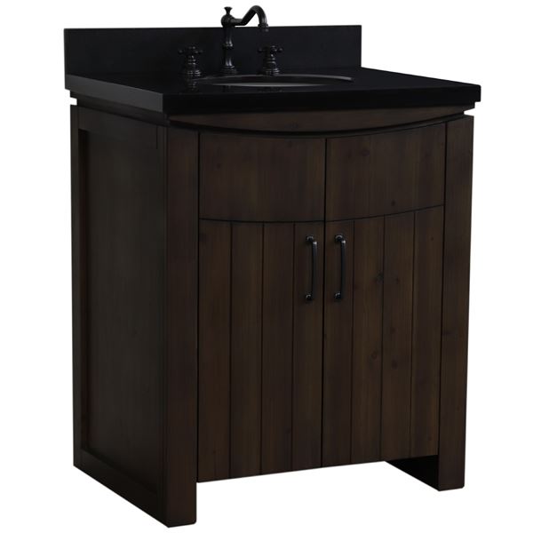30 in. Single Sink Vanity Rustic Wood Black Galaxy Top