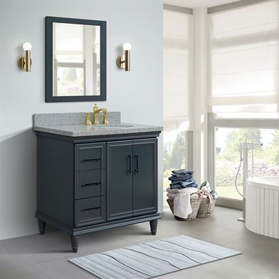 37" Single Vanity in Dark Gray Finish with Gray Granite and Oval Sink- Right Door/Right Sink