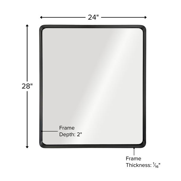 Round Rectangular Metal Frame Mirror in Matte Black