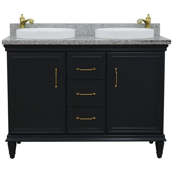 49" Double vanity in Dark Gray finish with Gray granite and round sink