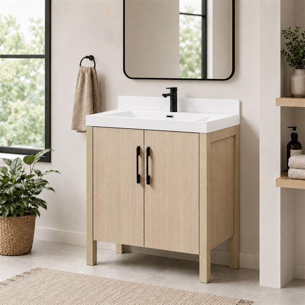 31.5" Single Sink Vanity In Neutral Finish with White Composite Granite Top