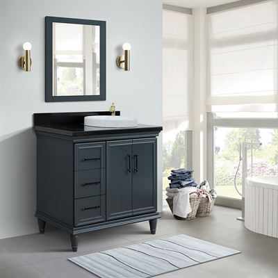 37" Single Vanity in Dark Gray Finish with Black Galaxy and Round Sink- Right Door/Right Sink