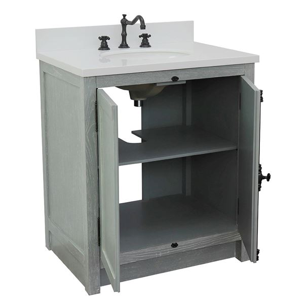 31" Single Vanity in Gray Ash Finish With White Quartz Top and Oval Sink