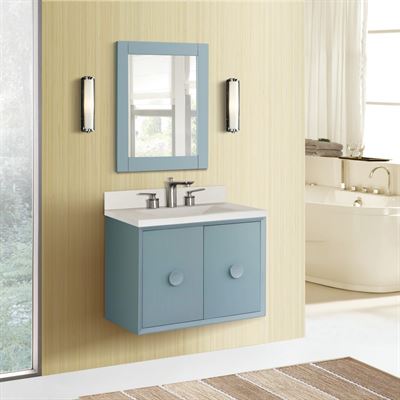 31 in. Single Vanity in Aqua Blue Finish with White Concrete Top and Rectangle Sink, Stora Collection
