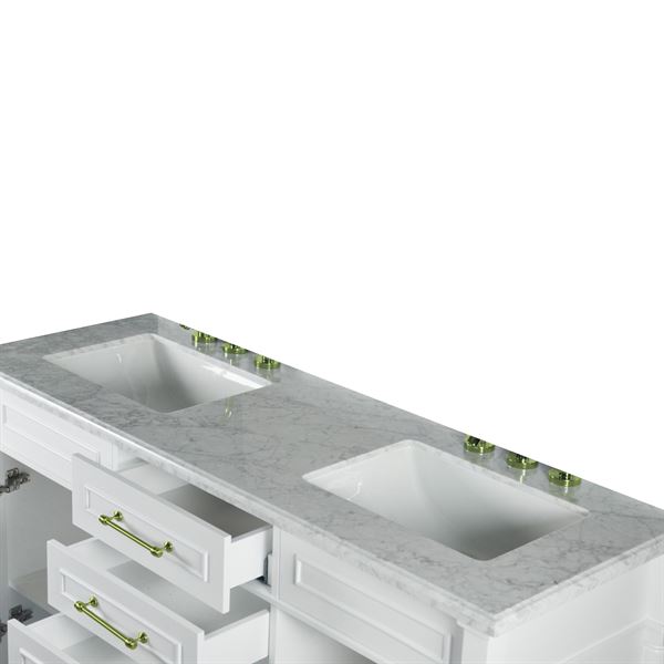 Napa 60 in. Double Vanity in White with White Carrara Marble Top with Gold Hardware