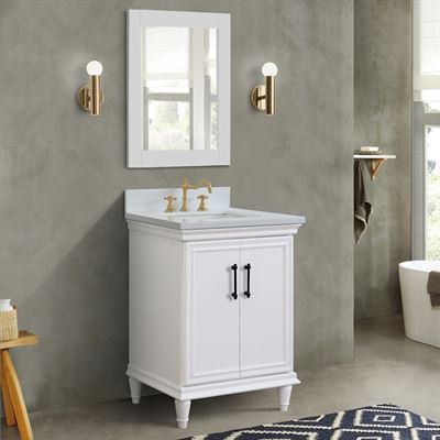 DISCONTINUED : 25" Single Vanity in White Finish with White Engineered Stone Top
