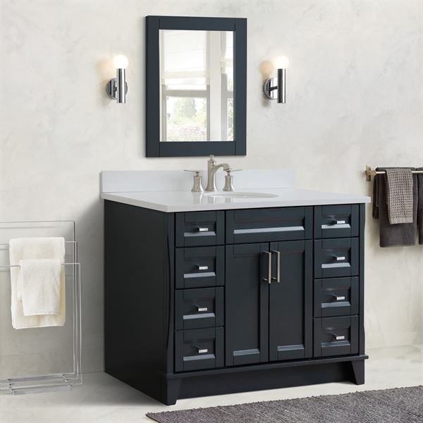 49" Single Sink Vanity in Dark Gray Finish With White Quartz and Oval Sink