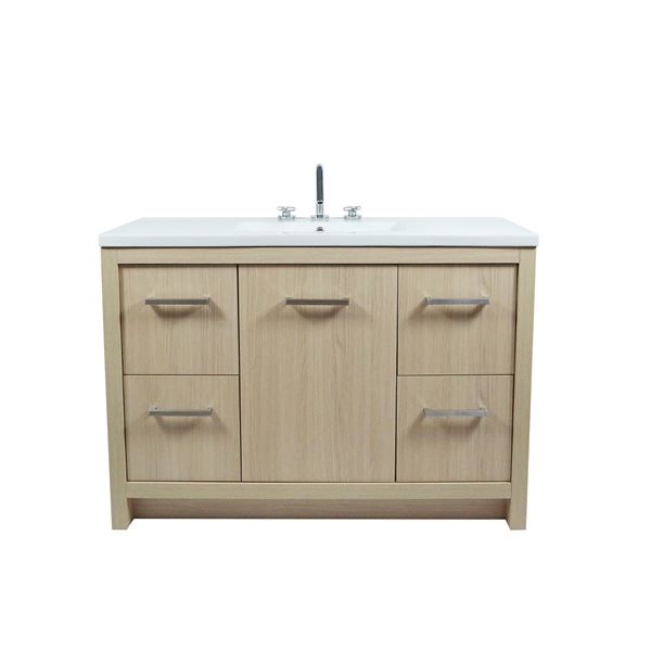 48" Single Sink Vanity In Neutral Finish with White Ceramic Top